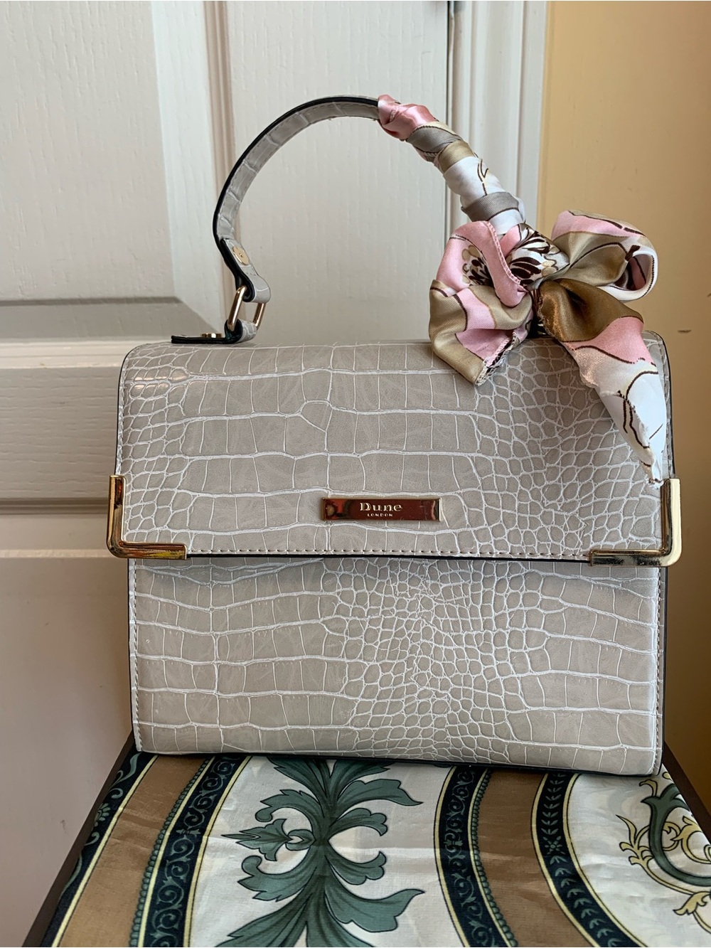 Dune London Croc-Embossed satchel taupe